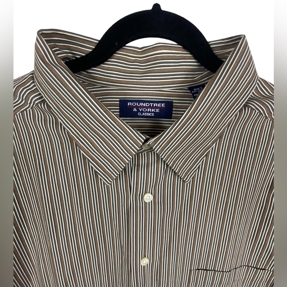 Roundtree & Yorke Men’s 3XT Tall Brown White Stripe Button Down Shirt